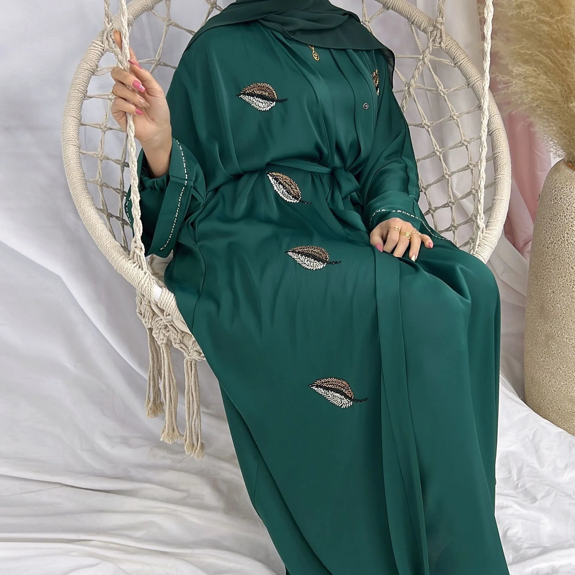 Eid Ramadan Dubai Open Abaya Muslim Luxury Embroidered Cardigan Party Formal Dress Gown Inner Dress Islam Clothing