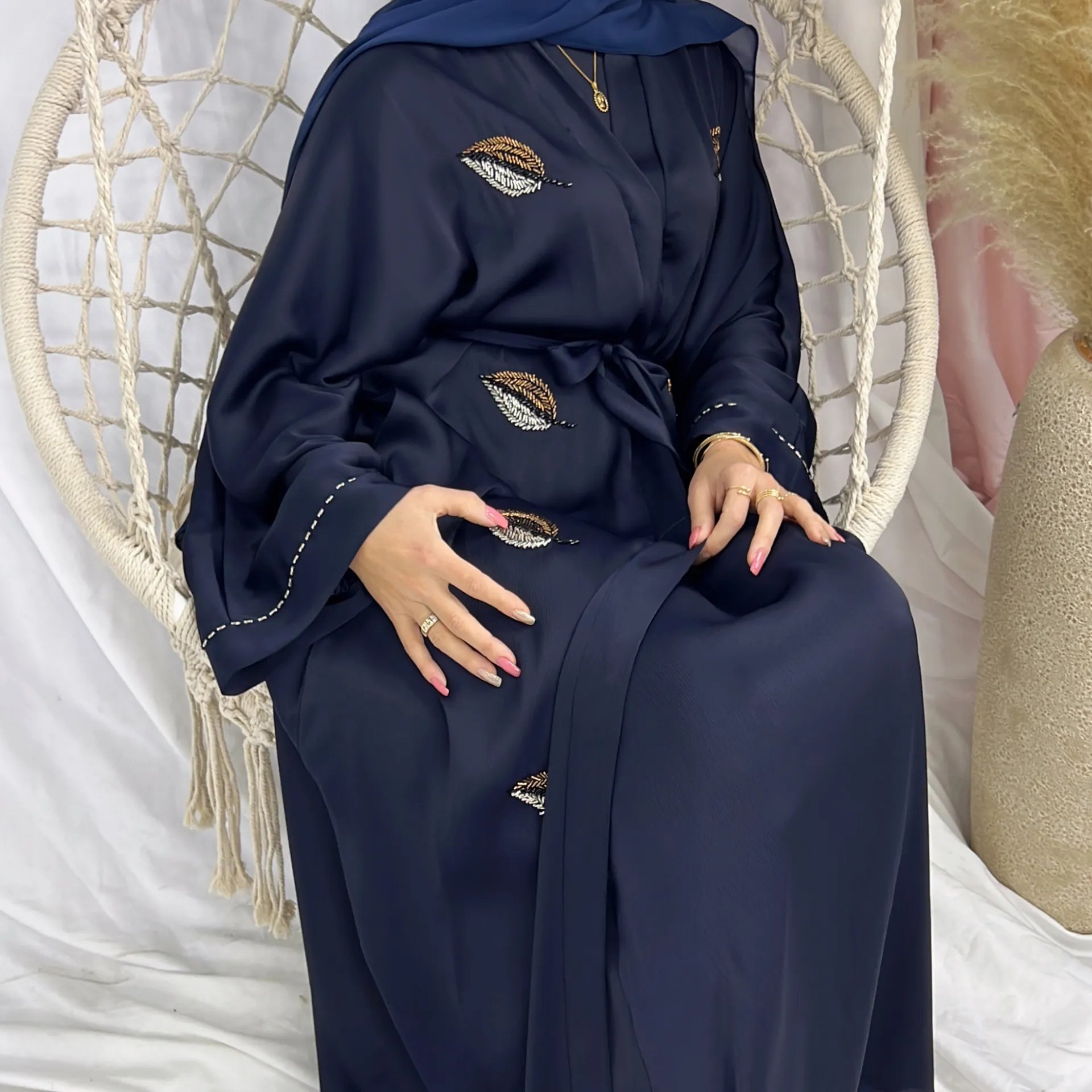 Eid Ramadan Dubai Open Abaya Muslim Luxury Embroidered Cardigan Party Formal Dress Gown Inner Dress Islam Clothing