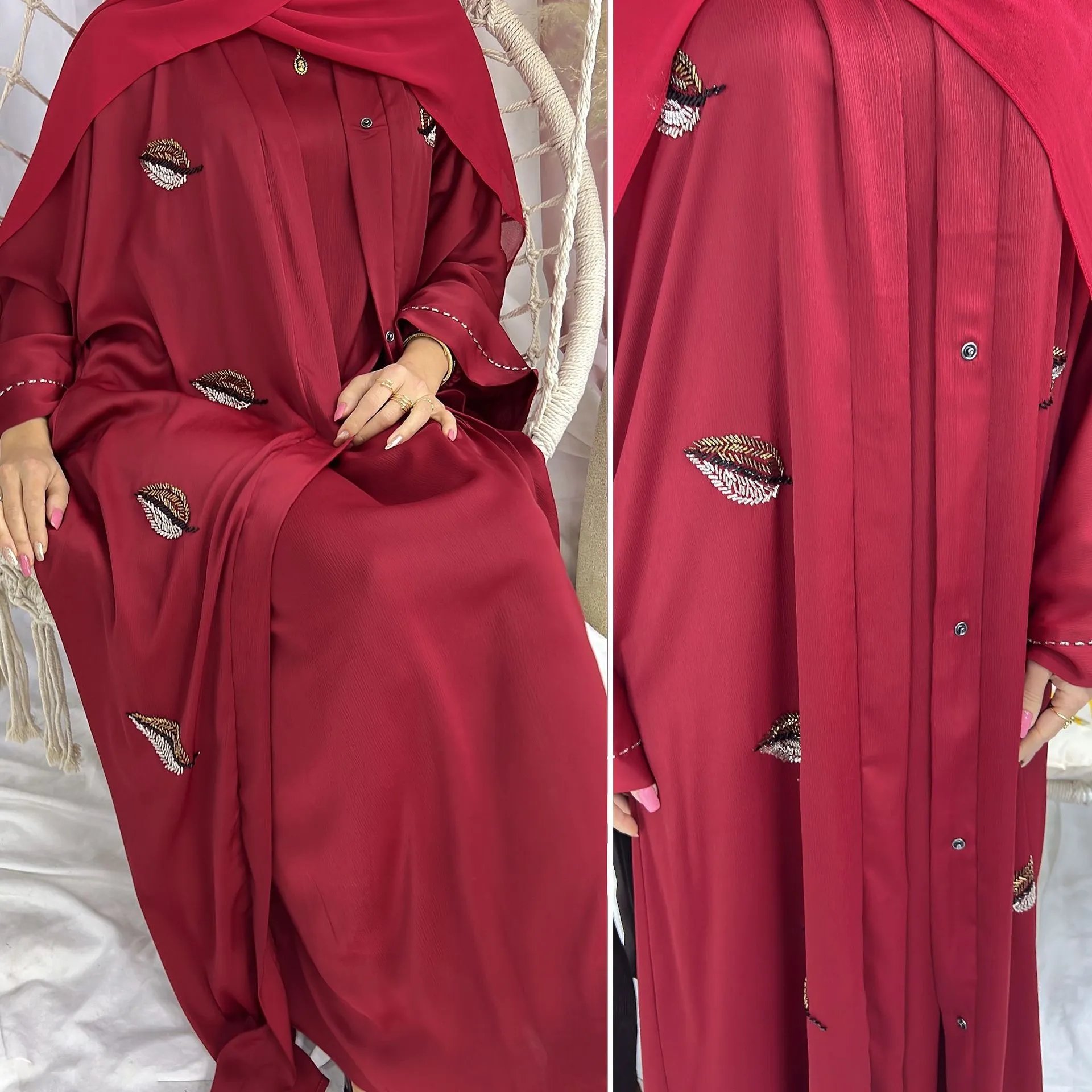 Eid Ramadan Dubai Open Abaya Muslim Luxury Embroidered Cardigan Party Formal Dress Gown Inner Dress Islam Clothing