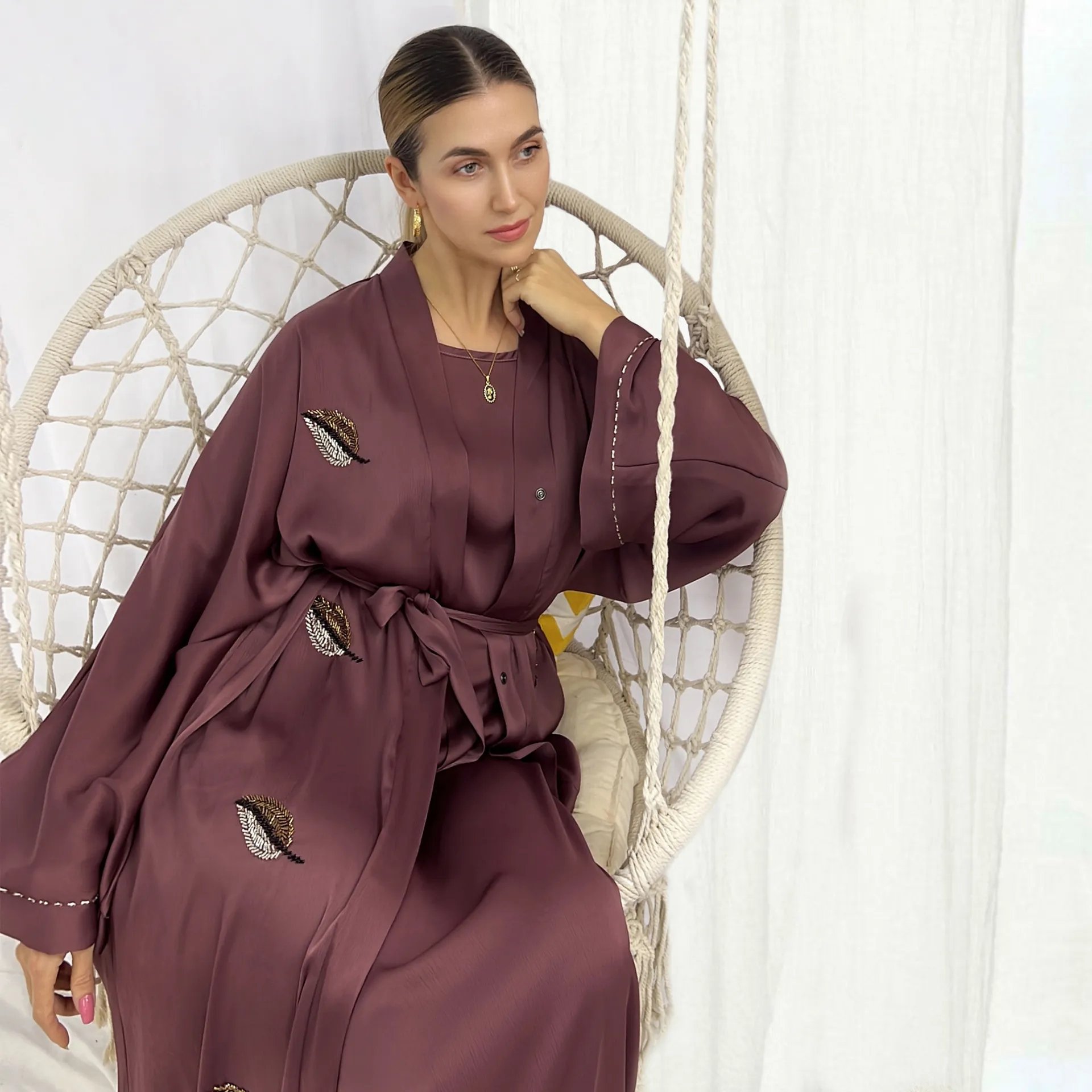 Eid Ramadan Dubai Open Abaya Muslim Luxury Embroidered Cardigan Party Formal Dress Gown Inner Dress Islam Clothing