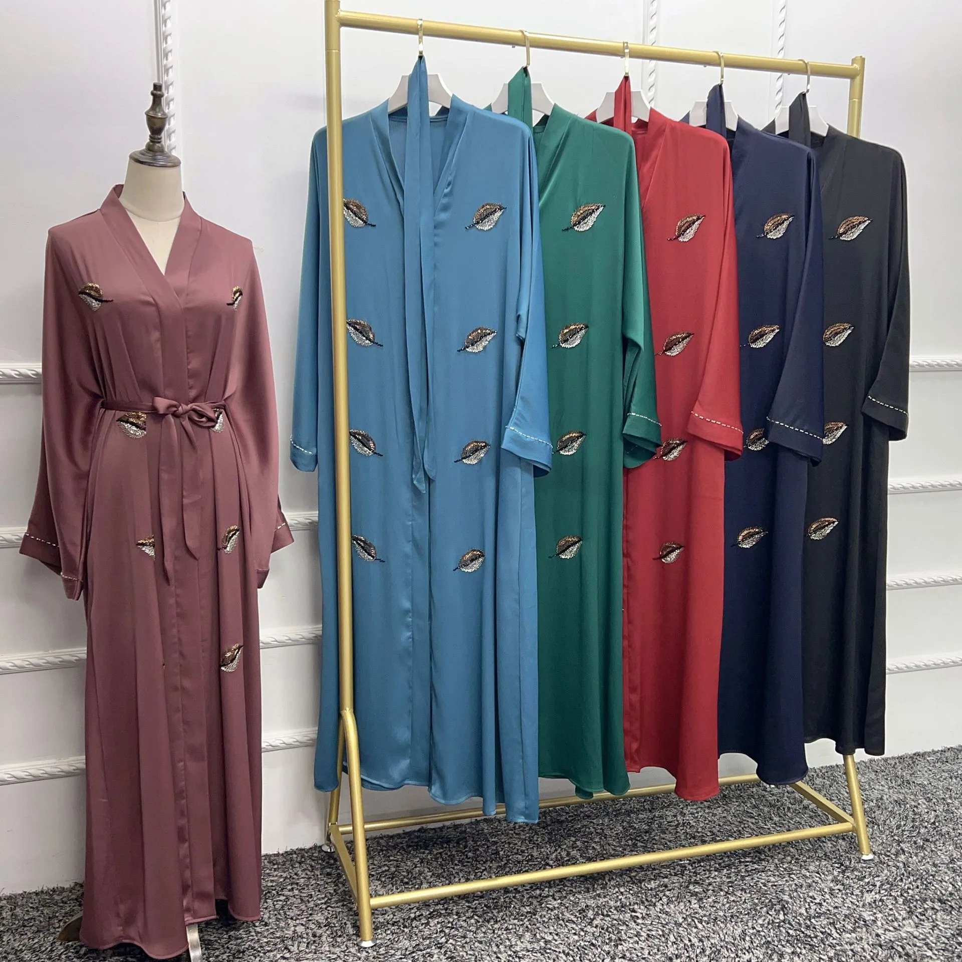 Eid Ramadan Dubai Open Abaya Muslim Luxury Embroidered Cardigan Party Formal Dress Gown Inner Dress Islam Clothing