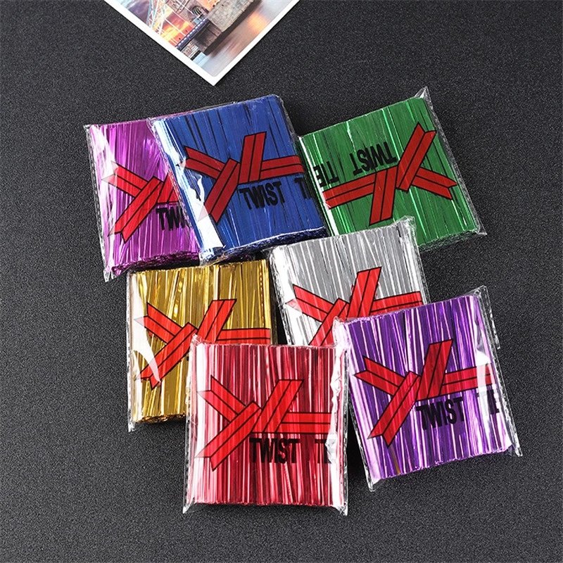 Multicolor Wire Metallic Twist Ties for Candy Bag Baking Packaging Cello Bags Ligation Lollipop Dessert Sealing Twist Tie