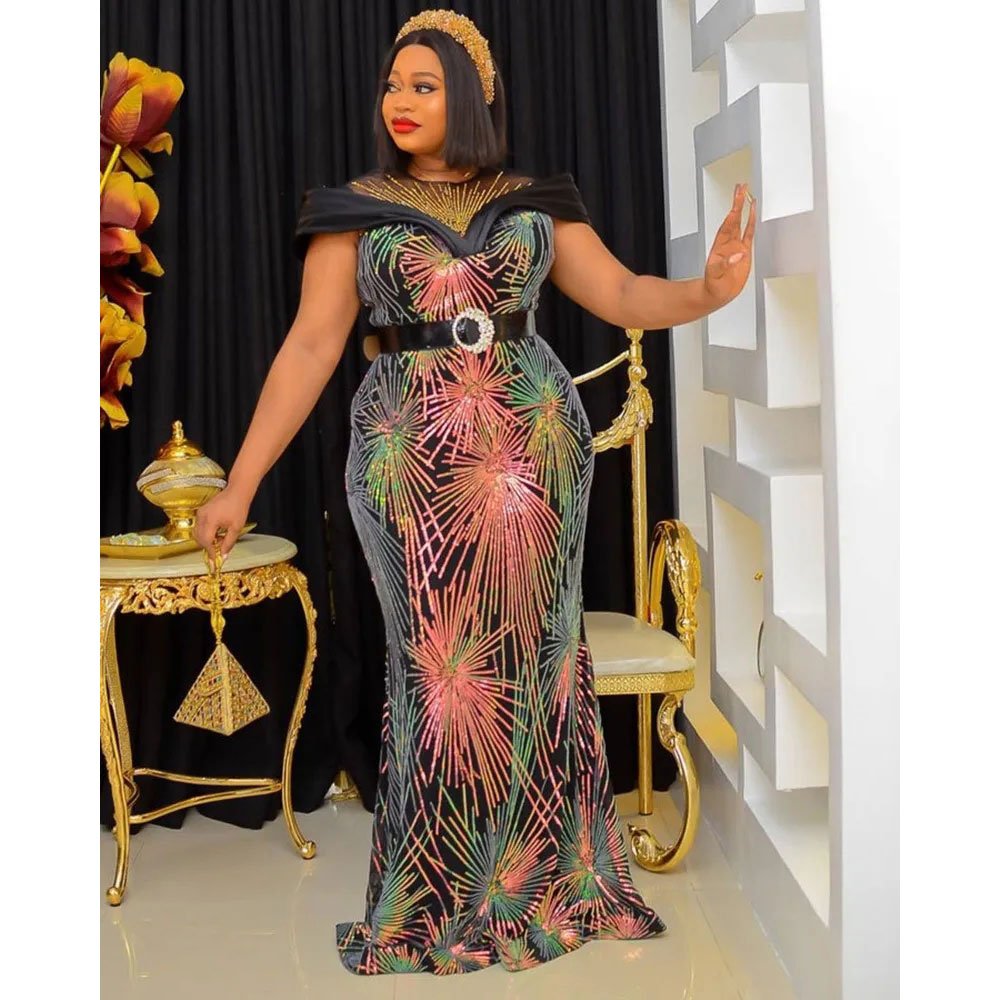 African Dresses for Women 2023 New Elegant Wedding Evening Dress Sequins Luxury Party Gowns Sexy Bodycon Mermaid Clothes