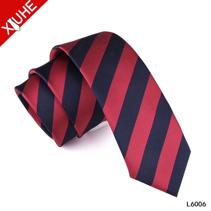Wholesale Cheap Lower MOQ Classical Stripe Design 6CM Polyester Skinny Business Ties For Men