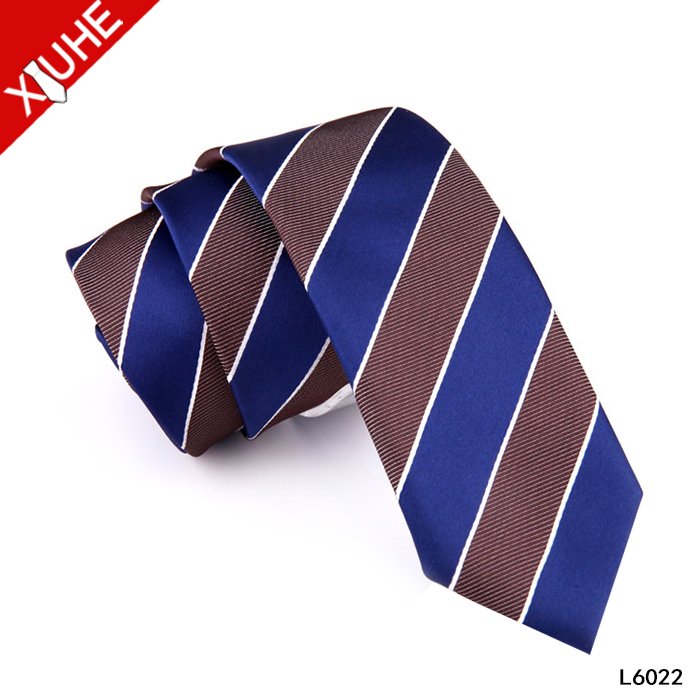 Wholesale Cheap Lower MOQ Classical Stripe Design 6CM Polyester Skinny Business Ties For Men