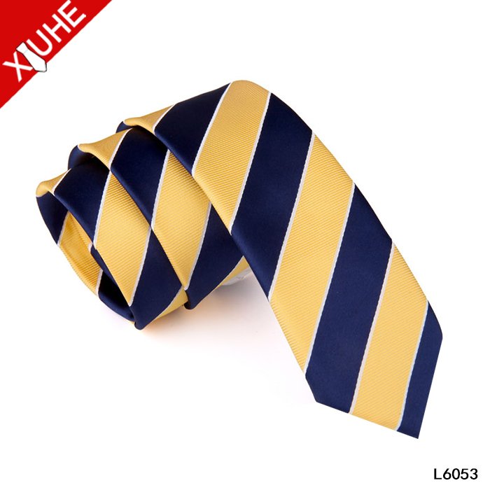 Wholesale Cheap Lower MOQ Classical Stripe Design 6CM Polyester Skinny Business Ties For Men