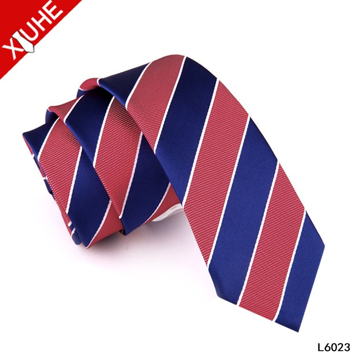 Wholesale Cheap Lower MOQ Classical Stripe Design 6CM Polyester Skinny Business Ties For Men