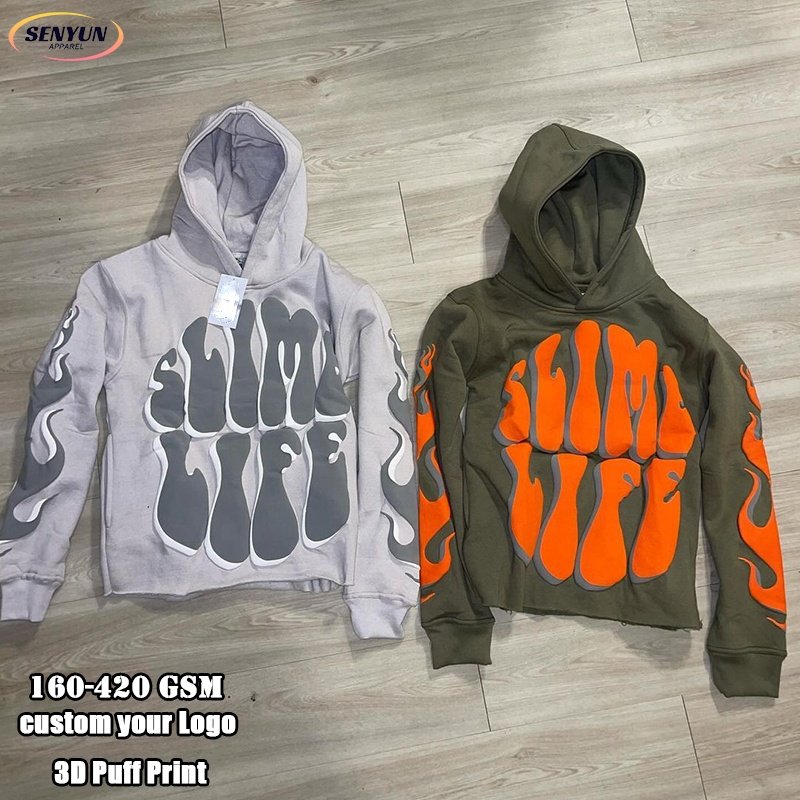 Manufacturer Hot Sell Embroidery Crewneck Puff Print Sweatshirt Custom Logo Puff Printing Blank Cotton Rhinestone Hoodies Unisex