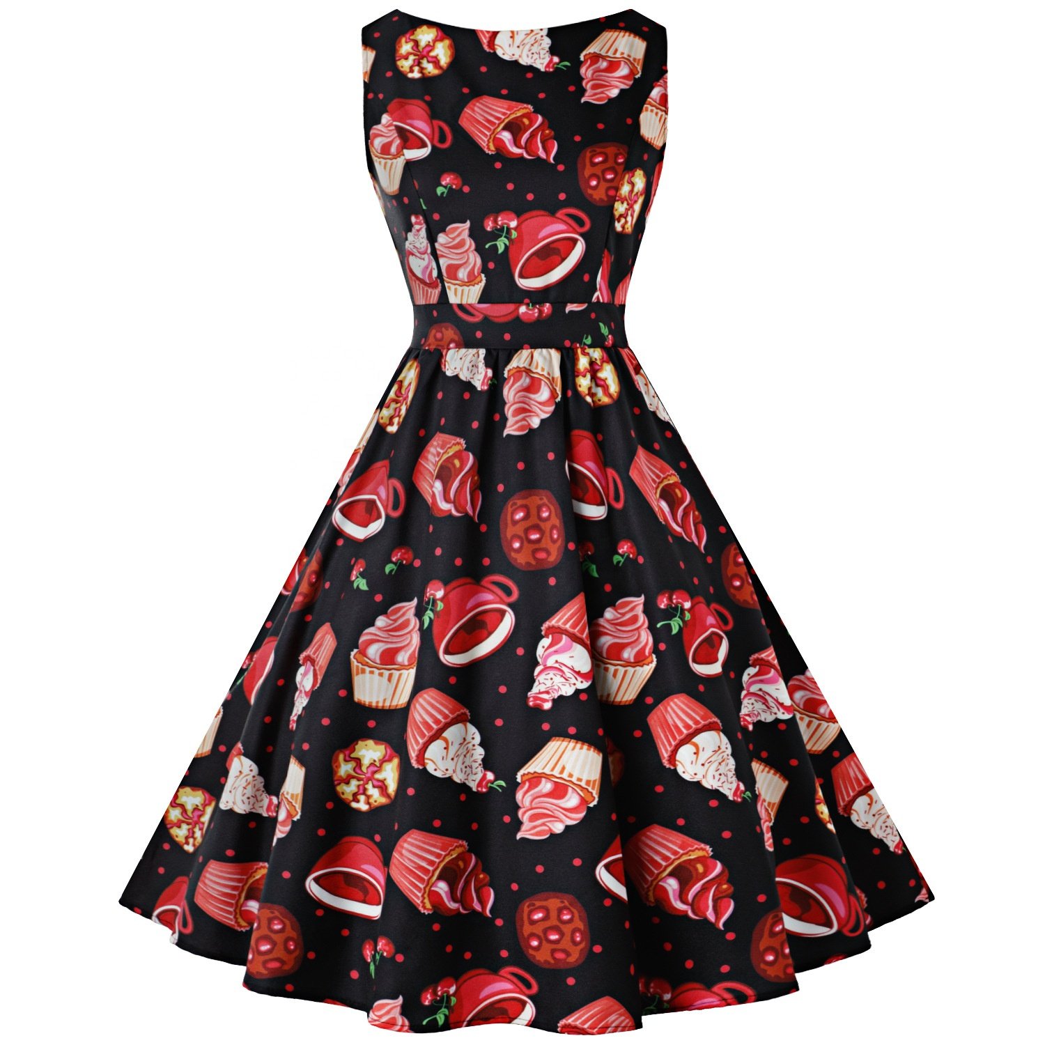 Instyle Rockabilly Dress Retro Women Summer O-neck Sleeveless Flower Print Robe 60s 50s