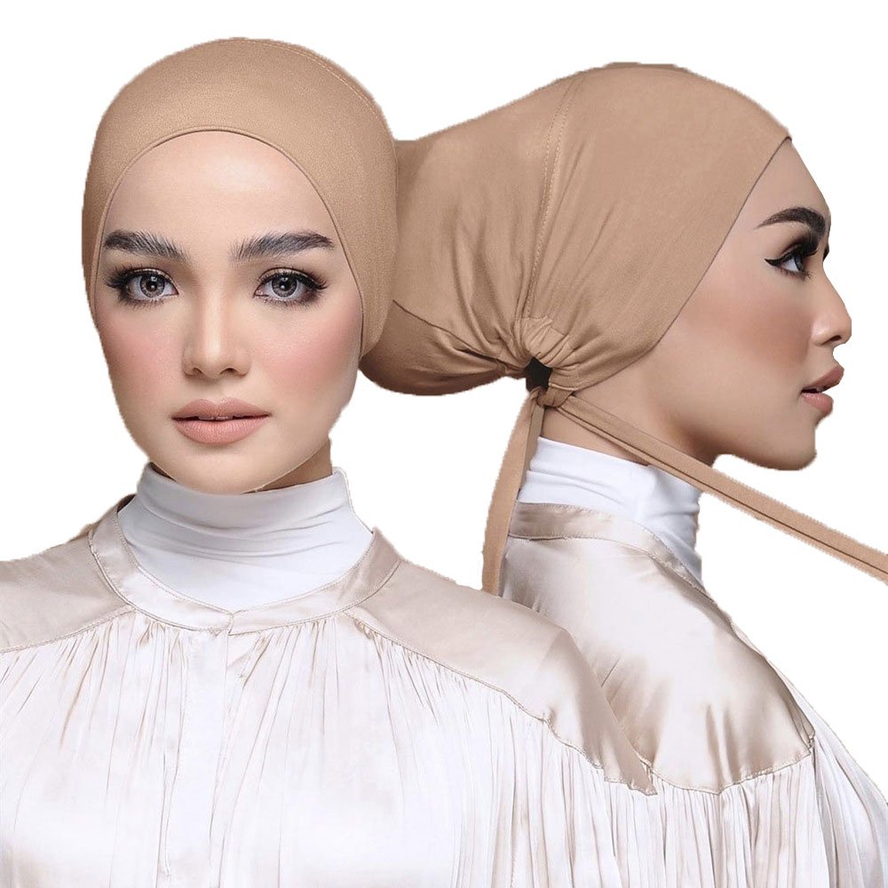 36 Colors Elastic Tie Back Caps Cotton Jersey Stretch Under scarf Hijab Caps Muslim Women Soft Cotton Head Wrap Turban Bonnet