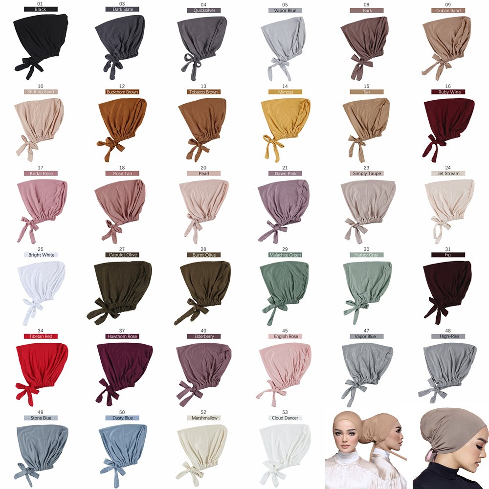 36 Colors Elastic Tie Back Caps Cotton Jersey Stretch Under scarf Hijab Caps Muslim Women Soft Cotton Head Wrap Turban Bonnet