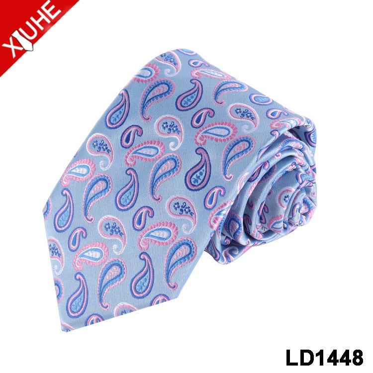 Blue Golg Wedding Ties Paisley Pattern Mens Floral Necktie Custom Polyester Woven Tie