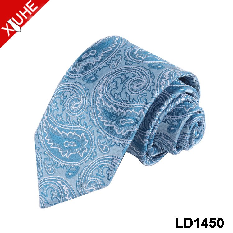 Blue Golg Wedding Ties Paisley Pattern Mens Floral Necktie Custom Polyester Woven Tie