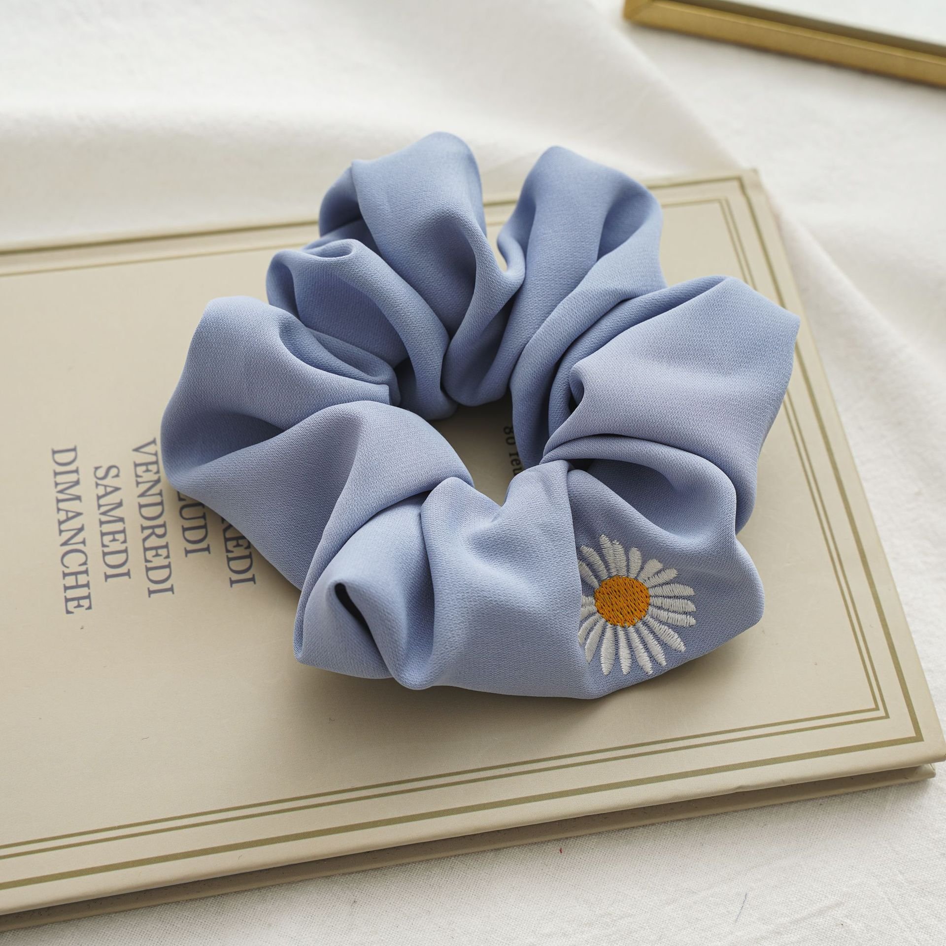 Fabric Elastic Band Scrunchies Custom Flower Printed Hair Ties Polyester Scrunchies For Women