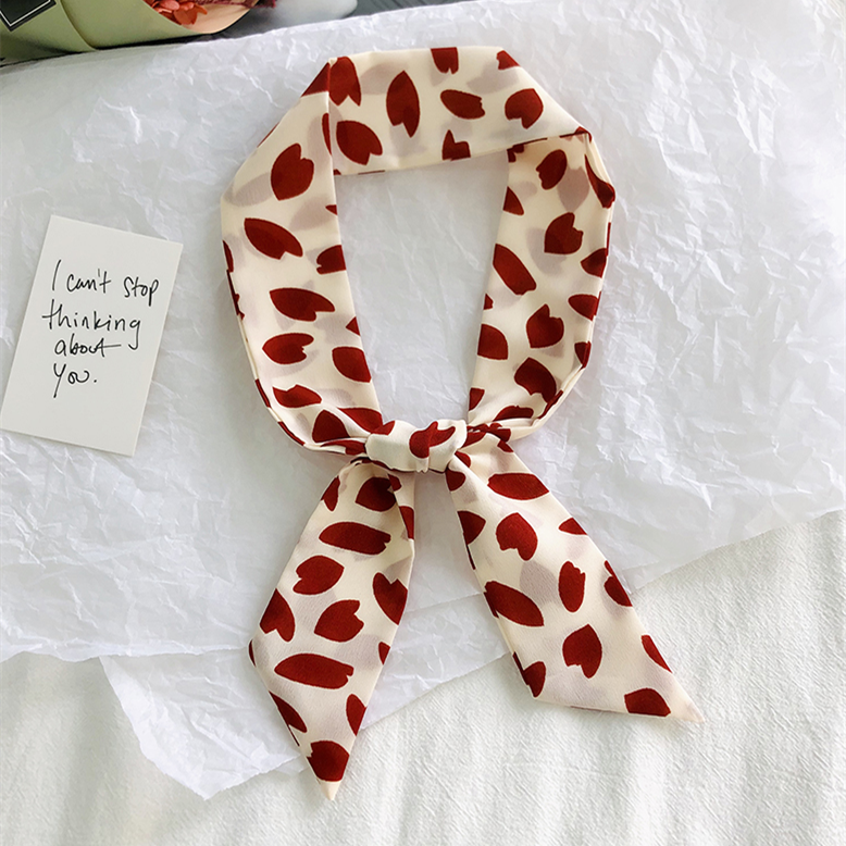 Custom Printing New Arrival Handle Bag Handle Long Hair Scarves Tie Headband Neck Polyester Silk Twill Ribbon Decorative Scarf