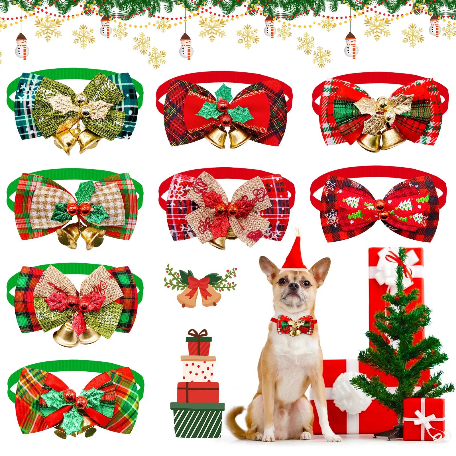 Dog Bowtie Christmas Style Cat Xmas Bowties Neckties for Small Dog Holiday Party Grooming Accessores