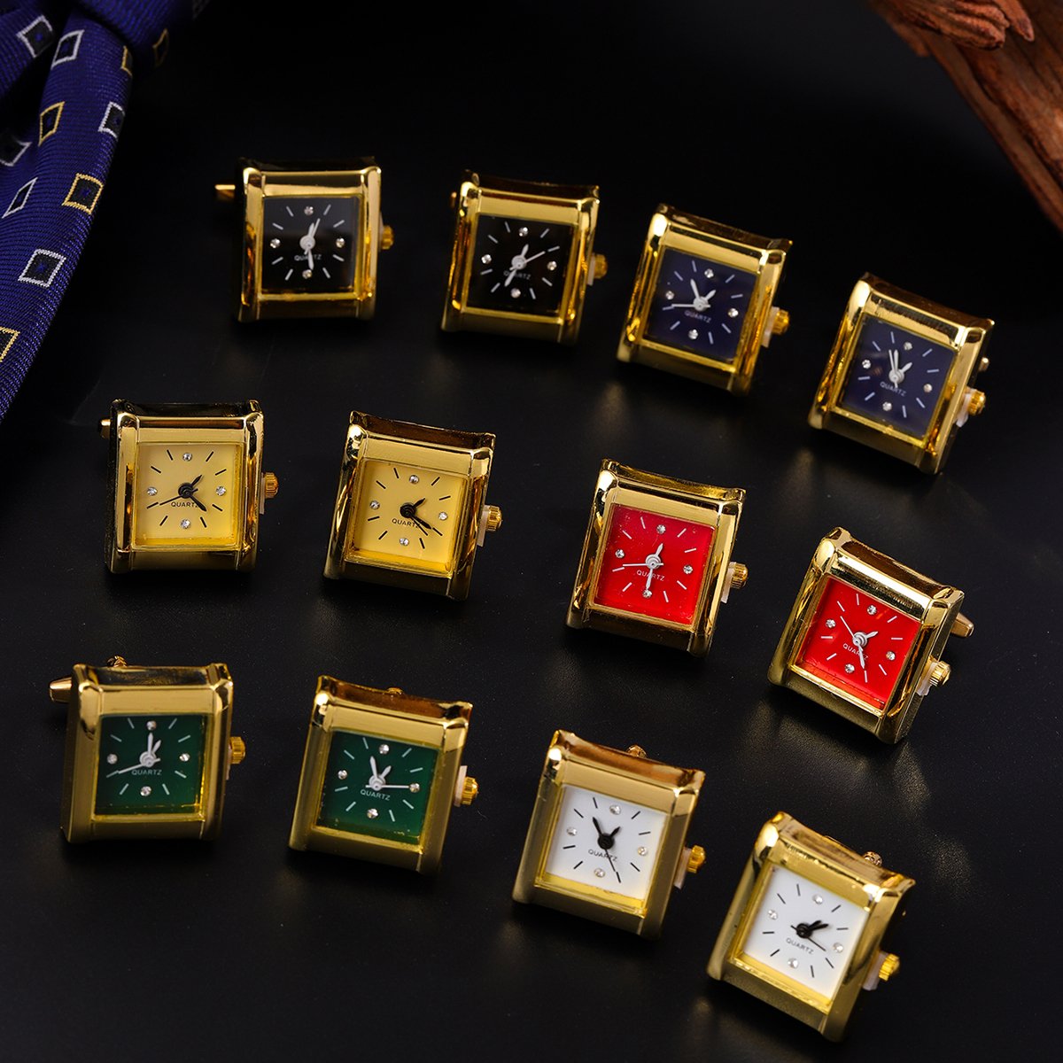 2024 Men's Light Luxury Square Gold Clock Classic French timepiece still rotating clock gold cufflinks