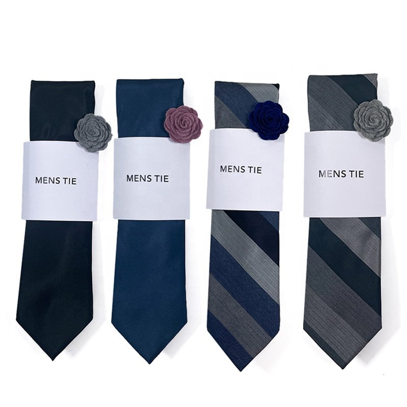 High quality most popular viscose flower lapel pins poly silk ties set set de corbatas dusty blue neckties for men necktie set