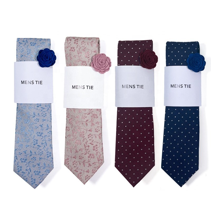 High quality most popular viscose flower lapel pins poly silk ties set set de corbatas dusty blue neckties for men necktie set