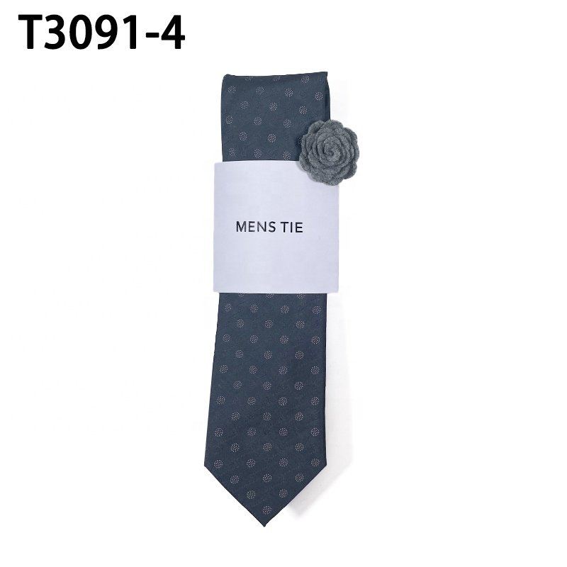 High quality most popular viscose flower lapel pins poly silk ties set set de corbatas dusty blue neckties for men necktie set