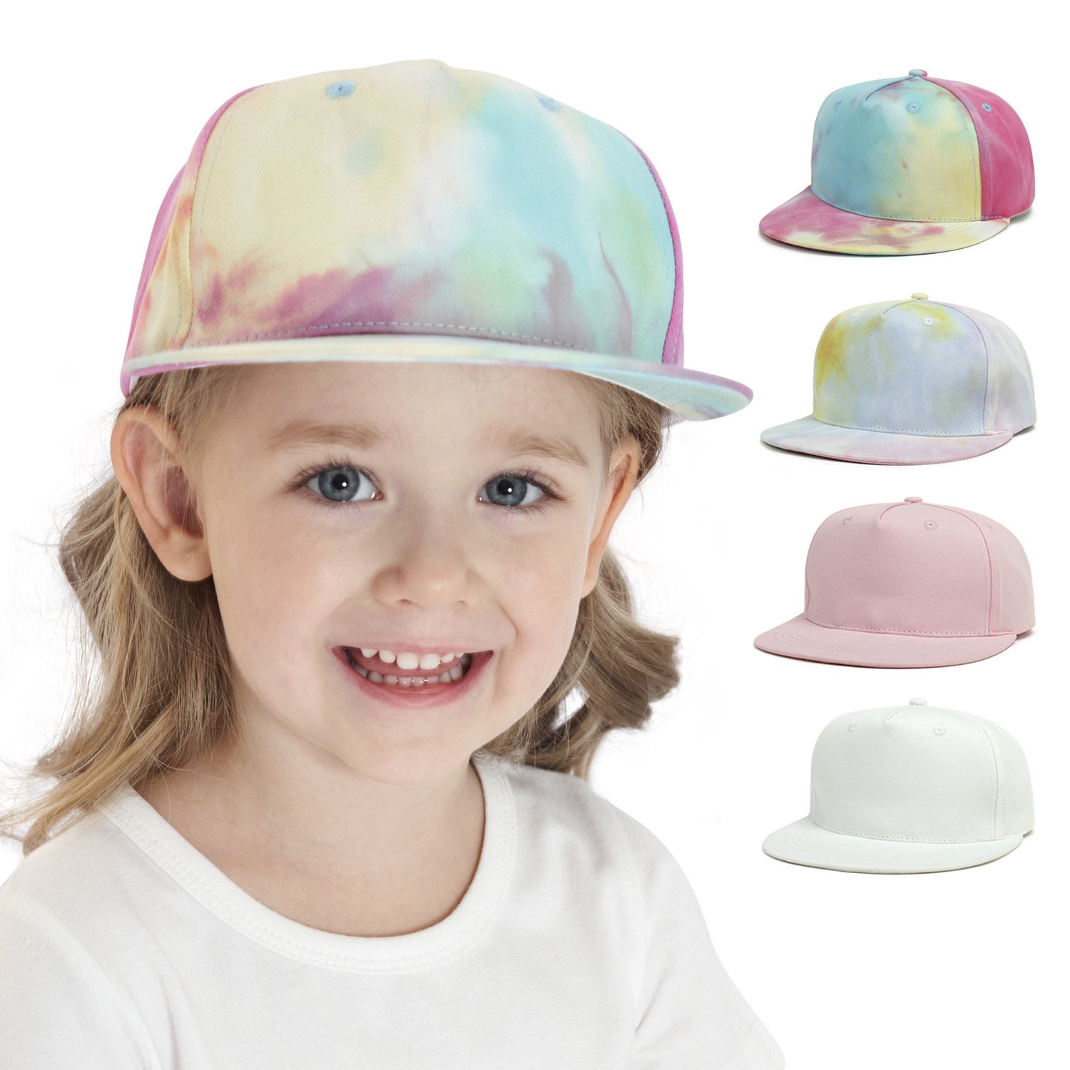 Toddler Boys Girls Washed Cotton Baseball Cap Adjustable Tie-dye Flat Brim Kids Snapback Hip Hop Hats