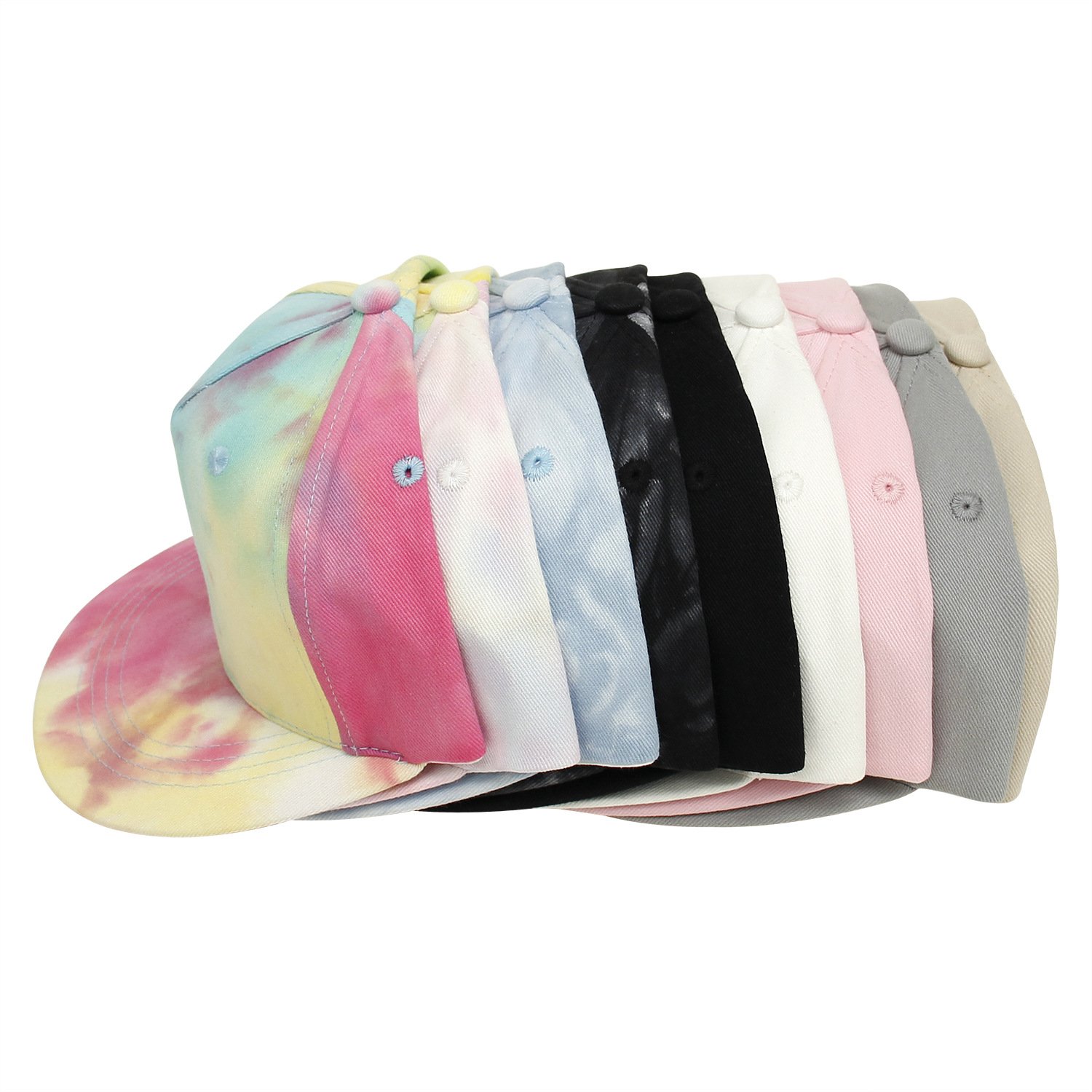 Toddler Boys Girls Washed Cotton Baseball Cap Adjustable Tie-dye Flat Brim Kids Snapback Hip Hop Hats