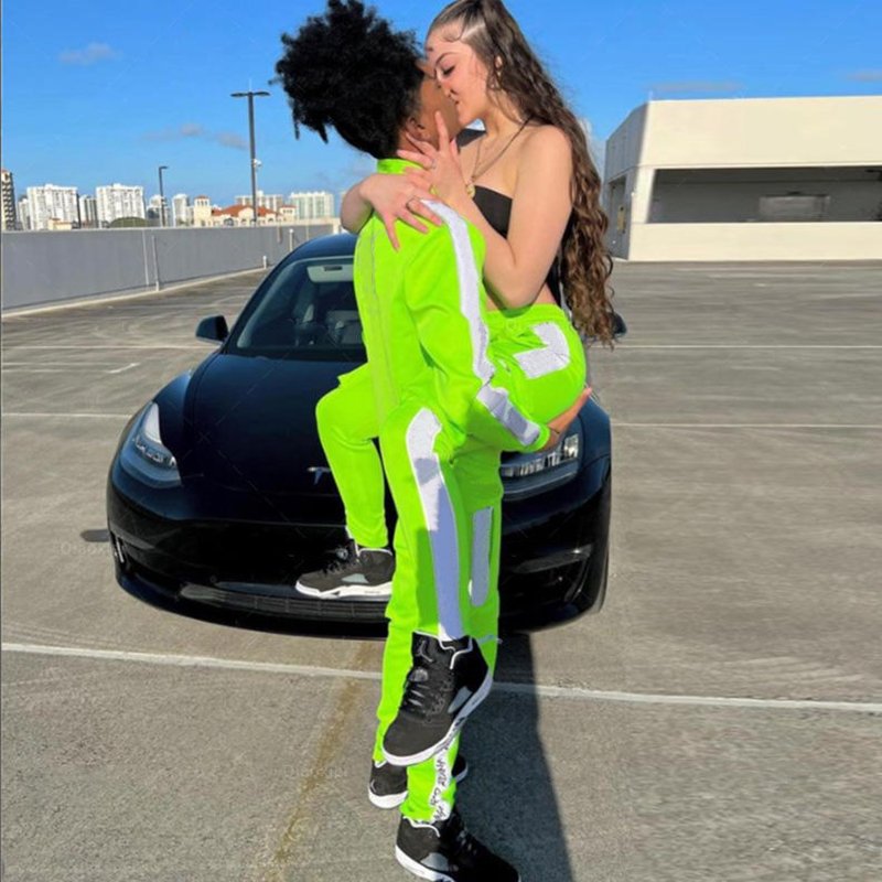 100polyester full zip up jogger set custom reflective tracksuit men