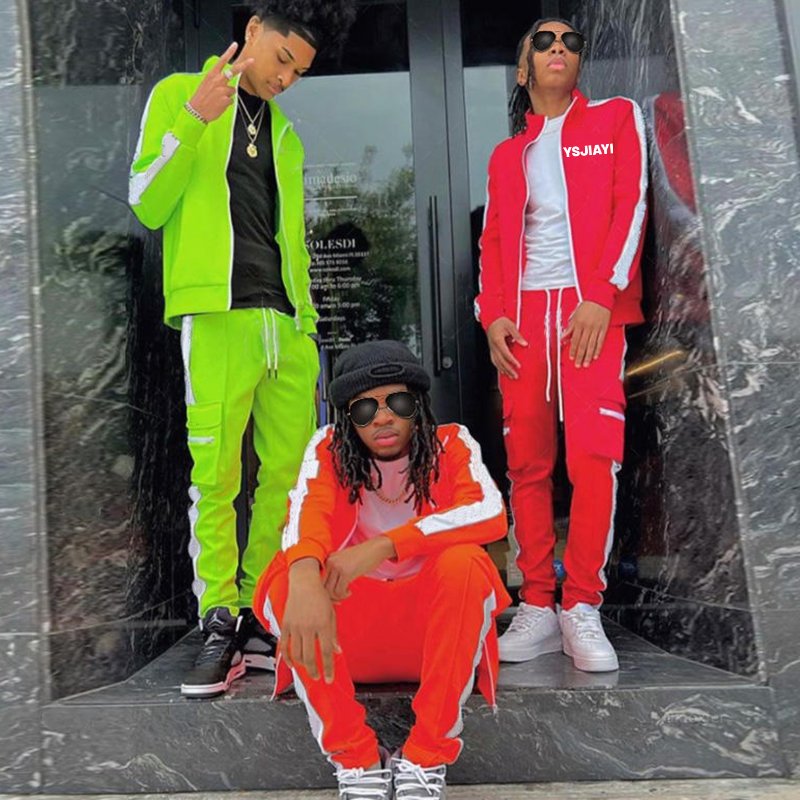 100polyester full zip up jogger set custom reflective tracksuit men