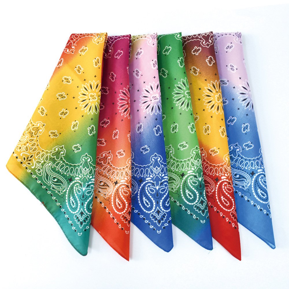 Wholesale Hip Hop Custom Print Recycled Polyester Gradation Tie Dye Square Paisley Bandanas Scarf