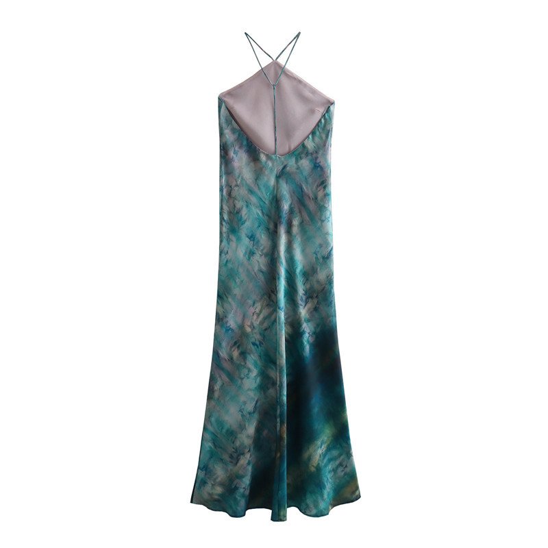 GX9731 Fashion 2024 summer clothing boutique sexy sleeveless dye tie printed halter long dress elegant casual maxi dresses