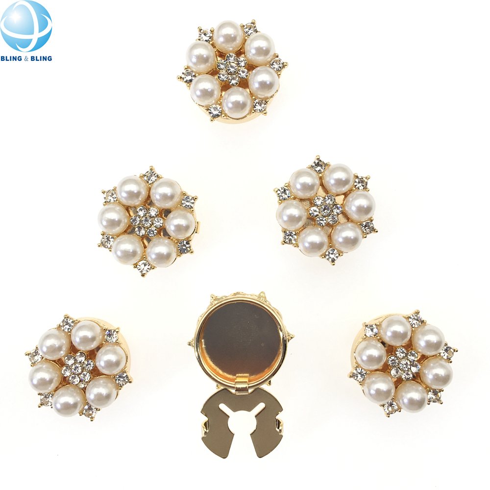 Summer Fashion Metal Flower Pearl Button Covers Blouses Jewelry DIY Cufflink Clip Buttons For Jacket Shirt Embellish