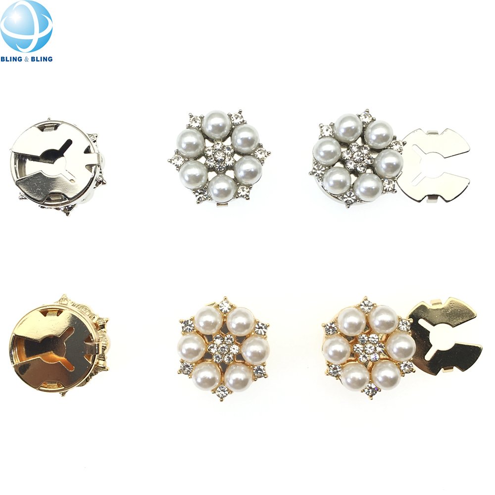 Summer Fashion Metal Flower Pearl Button Covers Blouses Jewelry DIY Cufflink Clip Buttons For Jacket Shirt Embellish
