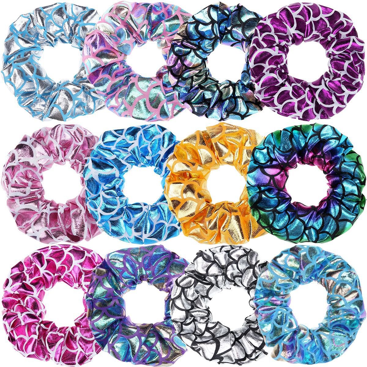 New Design Cute Shiny Candy Color Mermaid Ponytail holder Elastic Hair Ties Accessories Kids Reflective Scrunchies For Girls
