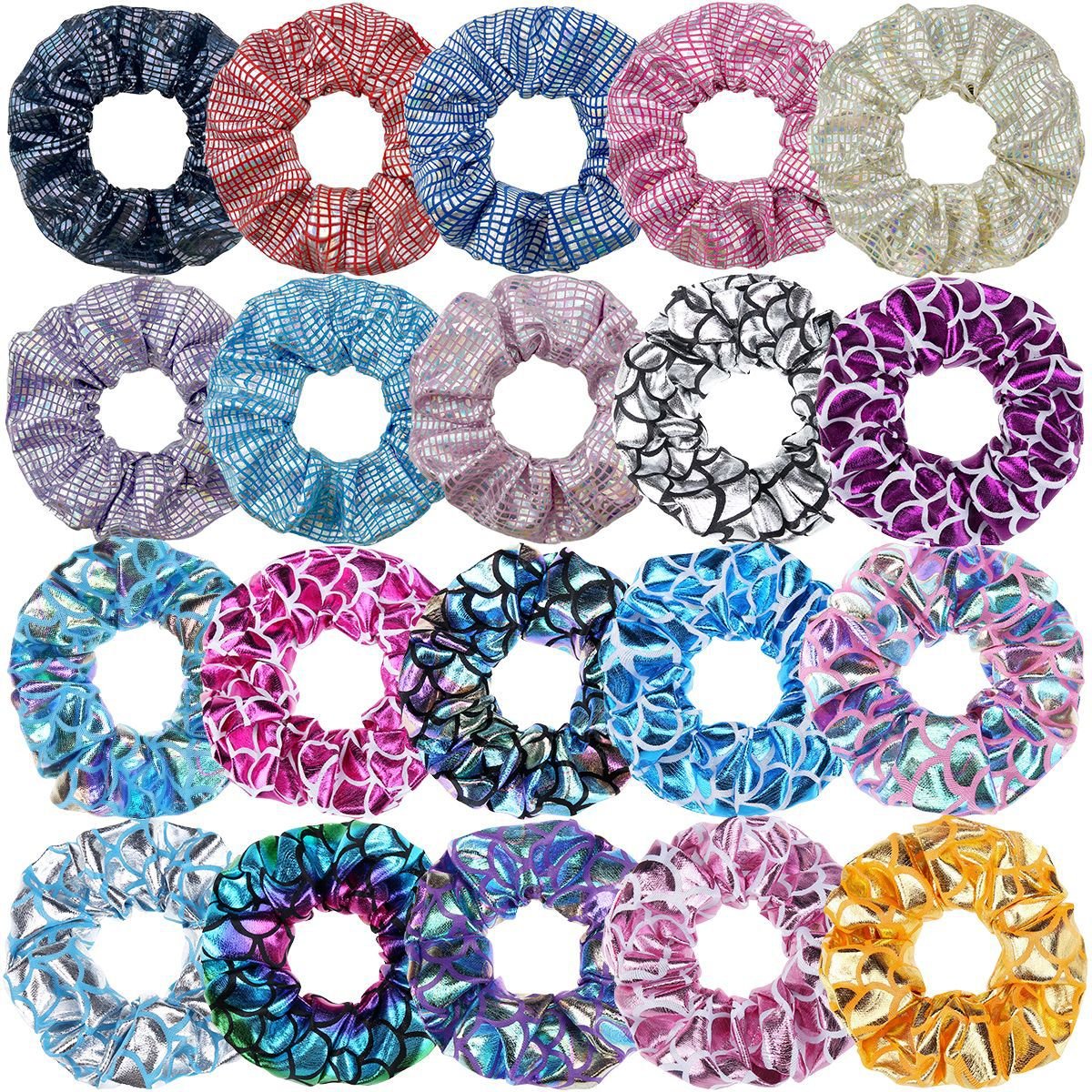 New Design Cute Shiny Candy Color Mermaid Ponytail holder Elastic Hair Ties Accessories Kids Reflective Scrunchies For Girls