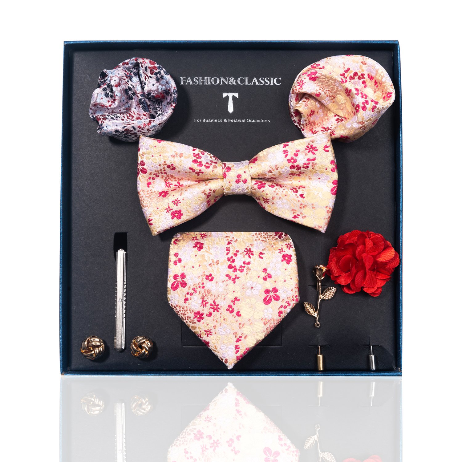 Brand Fashion Silk Ties Hanky Cufflinks Bowtie Sets 8 cm Necktie For Men Brown Paisley Fit Business Gift Box