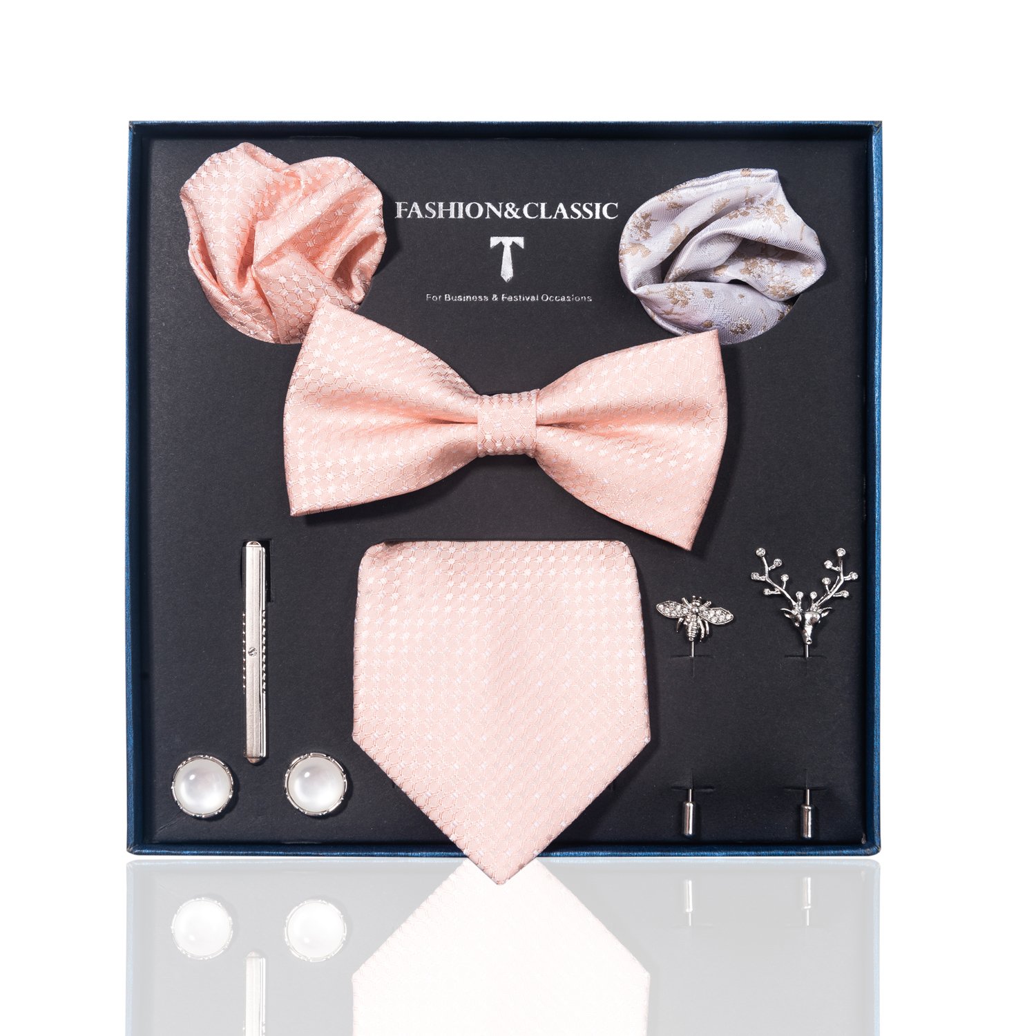 Brand Fashion Silk Ties Hanky Cufflinks Bowtie Sets 8 cm Necktie For Men Brown Paisley Fit Business Gift Box