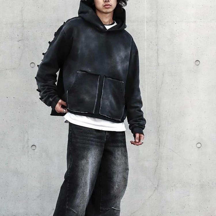 Personalized design tie-dye oversized ripped hoodie for men