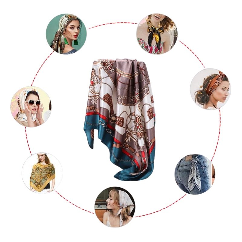 Wholesale 35" x 35" Large Square Scarf for Women Silk Like Curly Headband Tie Sleeping at Night Fashion Bandana Headscarf