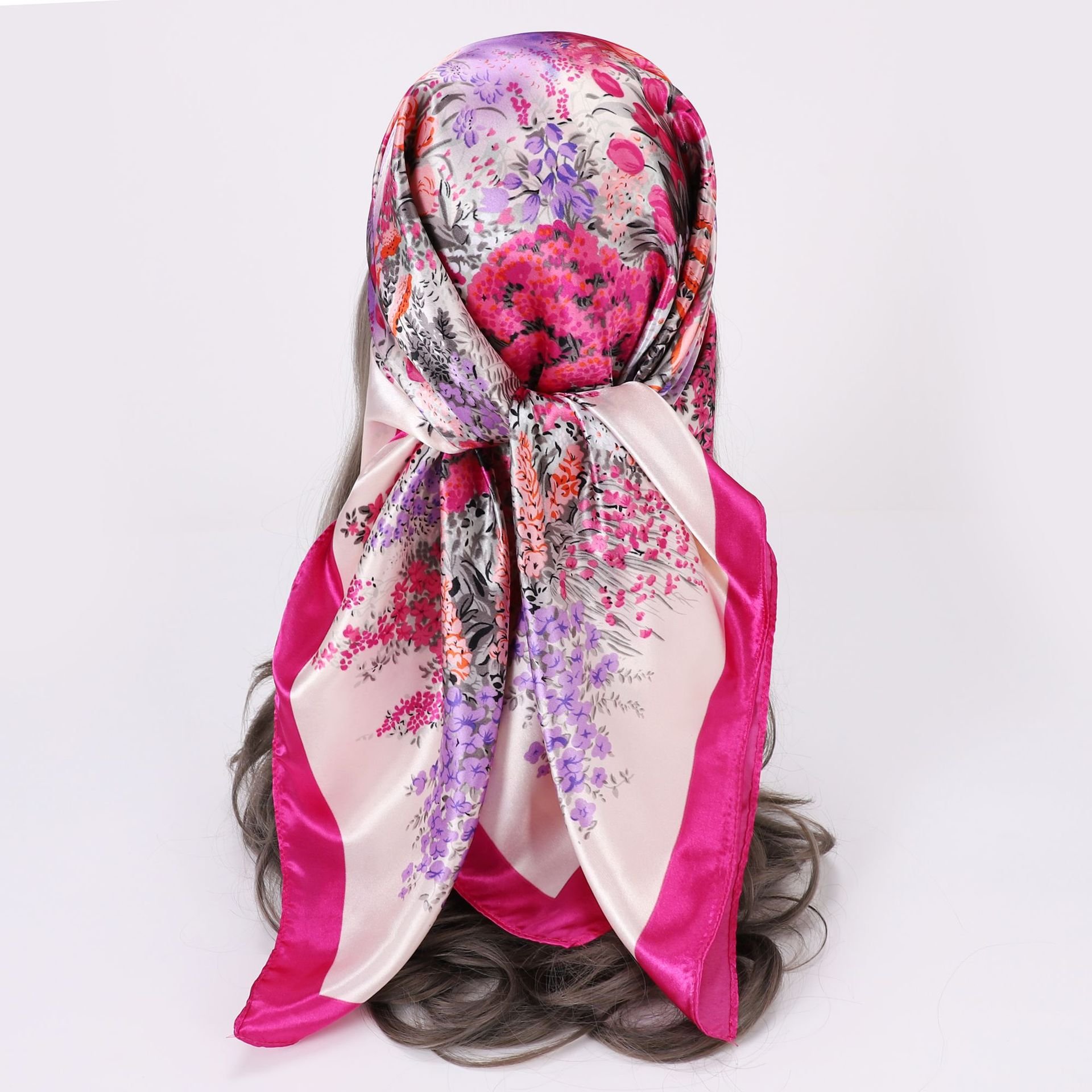 Wholesale 35" x 35" Large Square Scarf for Women Silk Like Curly Headband Tie Sleeping at Night Fashion Bandana Headscarf