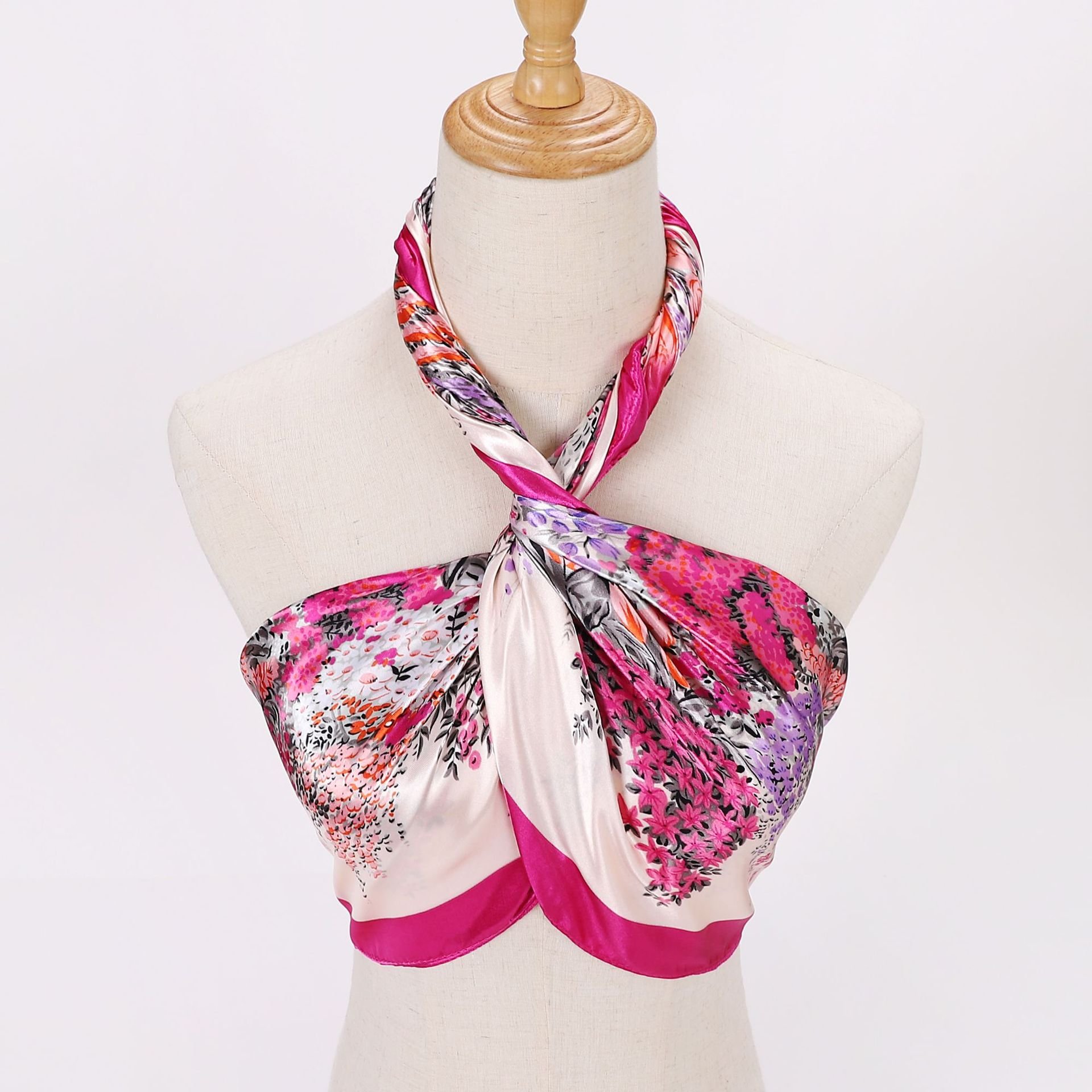 Wholesale 35" x 35" Large Square Scarf for Women Silk Like Curly Headband Tie Sleeping at Night Fashion Bandana Headscarf