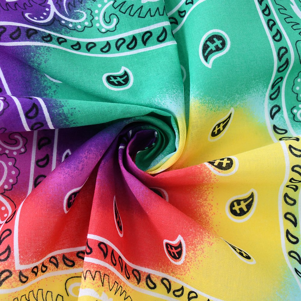 Hip Hop Custom Digital Print Recycled Cowboy 100 Cotton Gradation Tie Dye Square Paisley Bandanas Scarf