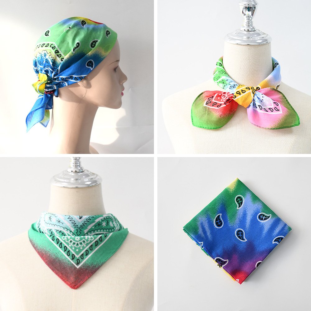 Hip Hop Custom Digital Print Recycled Cowboy 100 Cotton Gradation Tie Dye Square Paisley Bandanas Scarf