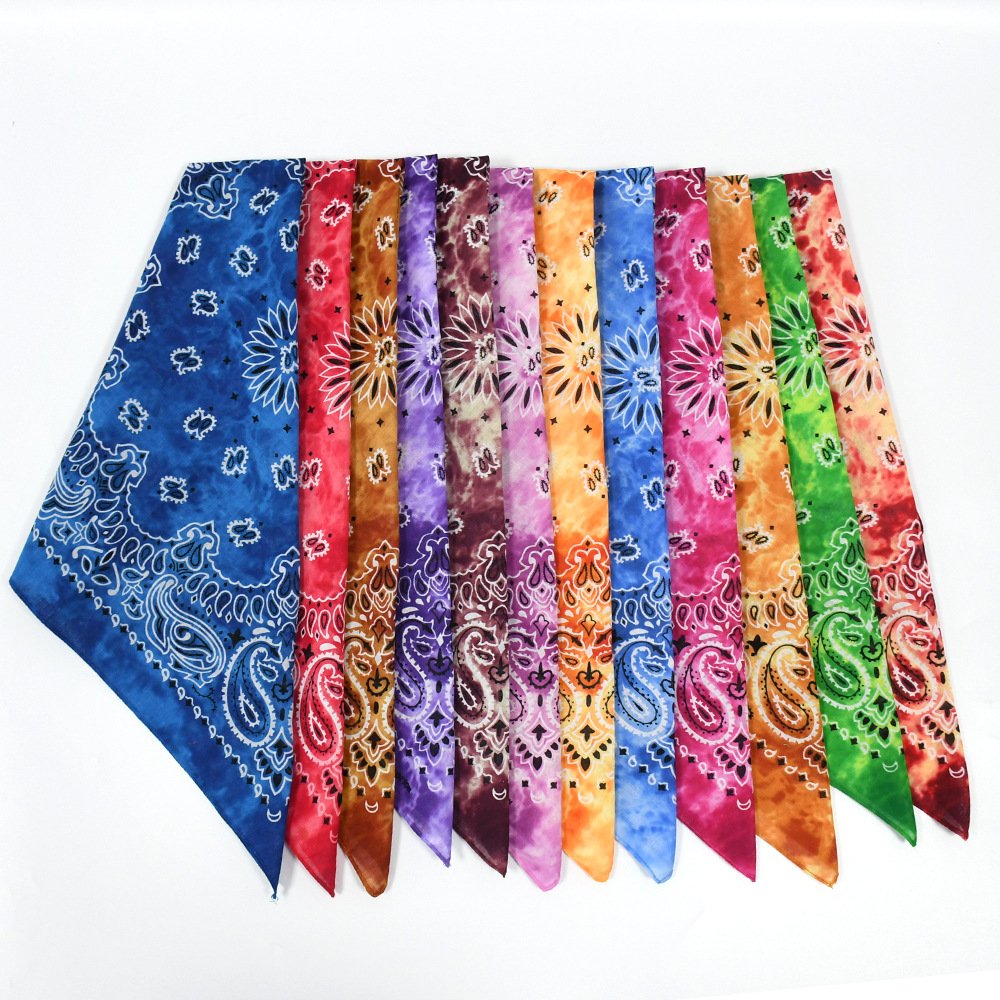 Hip Hop Custom Digital Print Recycled Cowboy 100 Cotton Gradation Tie Dye Square Paisley Bandanas Scarf