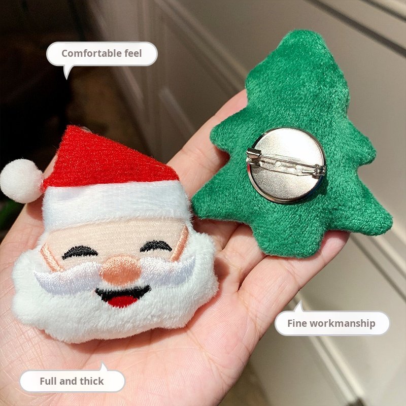 Cartoon Christmas Tree Brooch Cute Plush Pins and Holiday Trinkets Christmas Medal Accessories Decorations