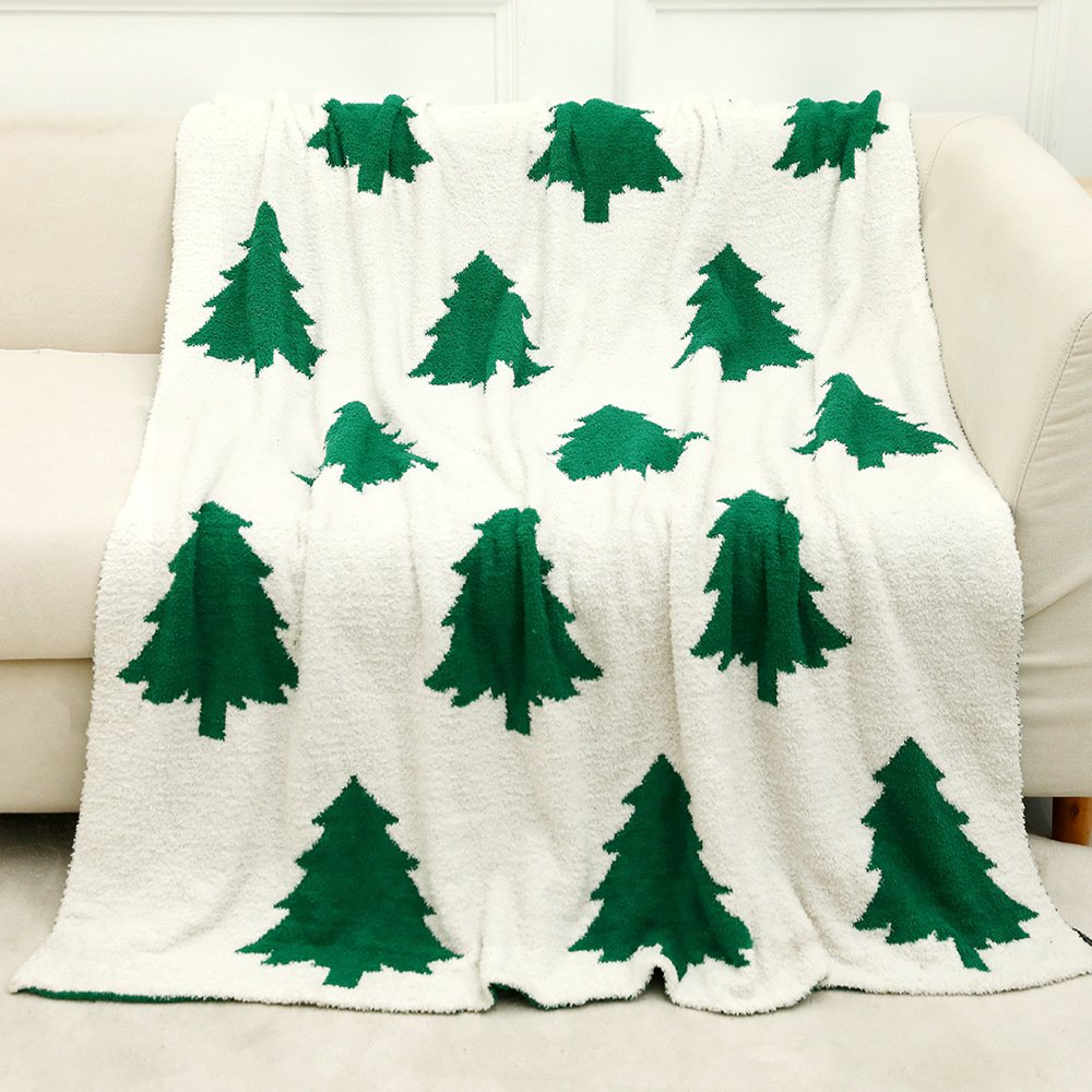 Reversible Sherpa Christmas Blanket Soft and Cozy Holiday Yarn Fleece Throw Blanket Bow Tie Christmas Tree Blanket