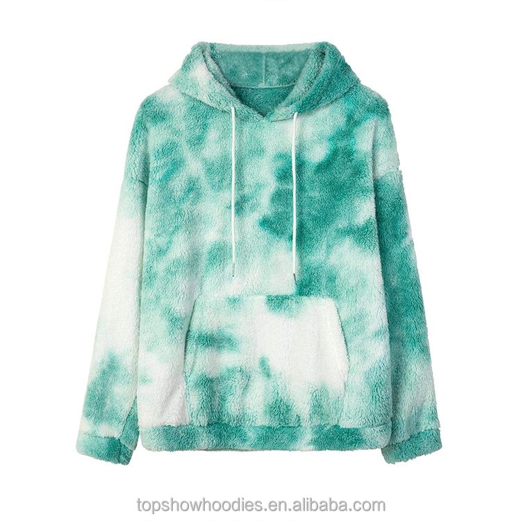 OEM Custom Wholesale Oversized Tie Dye Pullover Furry Fuzzy Sherpa Fleece Hoodie for Men