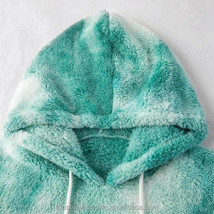 OEM Custom Wholesale Oversized Tie Dye Pullover Furry Fuzzy Sherpa Fleece Hoodie for Men