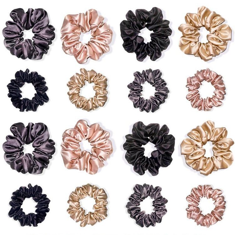 Custom logo label midi size silk elastic rubber band ponytail holder 100% mulberry real silk scrunchies
