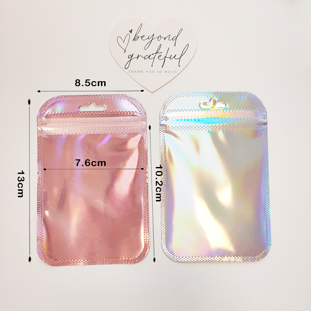Fast Shipping Eco-friendly Safety Pink Reusable Ziplock Mylar Packaging Plastic Bag for Keychain Storage Security Features
