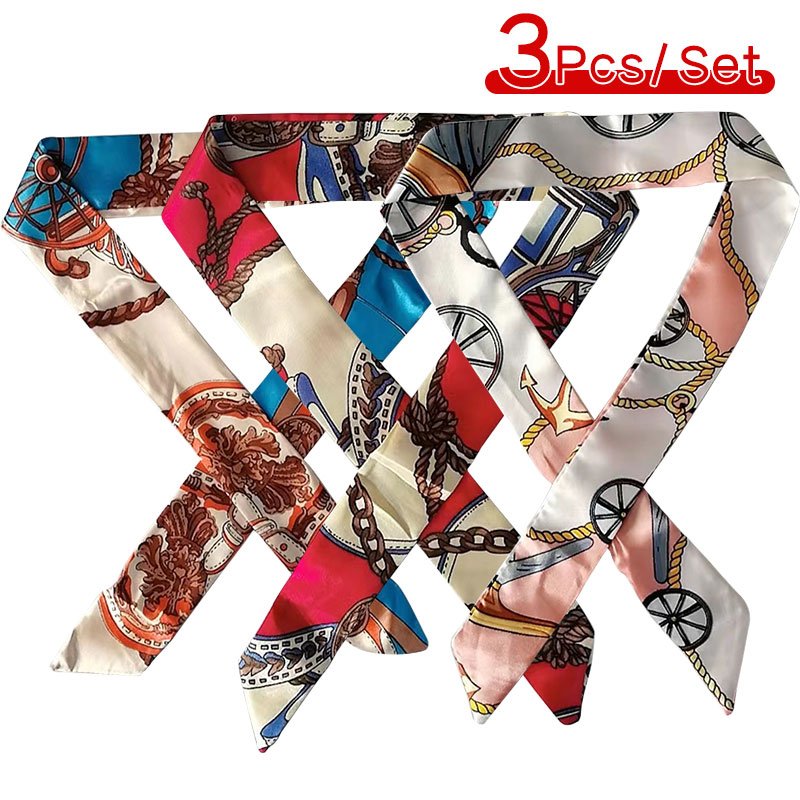 3 Pcs Women Headband Silk Scarf Fashion Scarf Hair Bags Handle Decoration Tie Multifunction Hand Ribbon Scarf